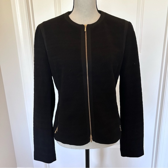 Boss Black Collarless Blazer with Gold Zippers SZ 8 - Picture 1 of 7